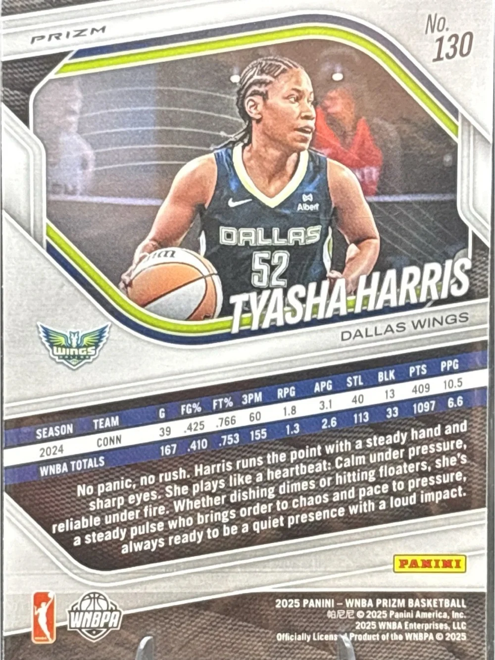 Panini Blue Cracked Ice Prizm Tyasha Harris Dallas Wings Basketball Trading Card